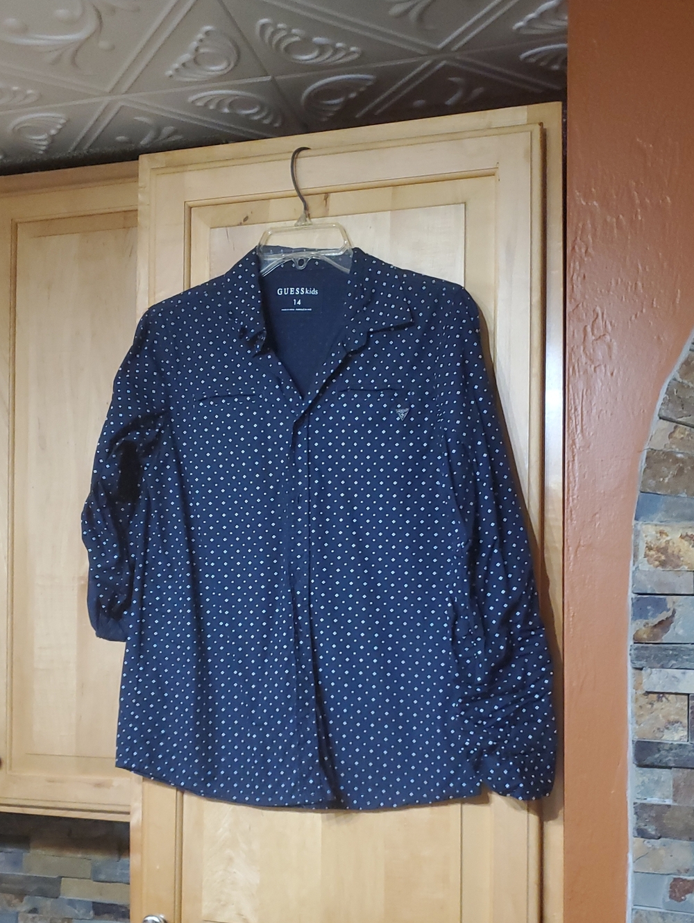 GUESS Boys' Long Sleeve Button Down Shirt Sz 14 100% Cotton Roll Tab Sleeve VGC